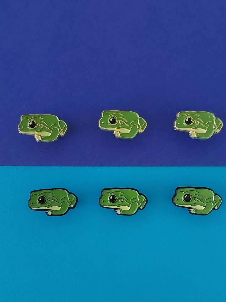 Green Tree Frog Enamel Lapel Pin for wholesale by Patch Press