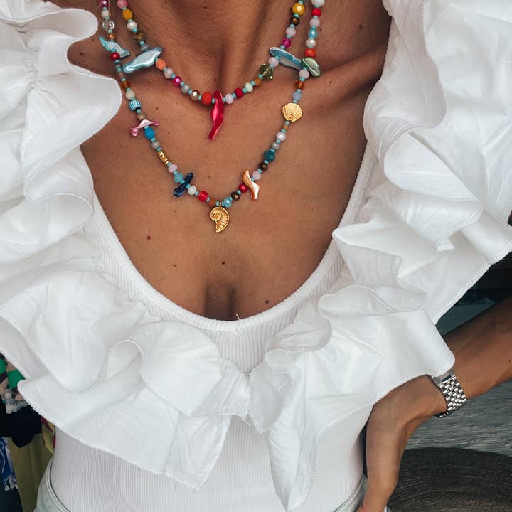 Goupi – wholesale Pärlband/Pärlhalsband – Färgglatt pärlhalsband med sommarskal2