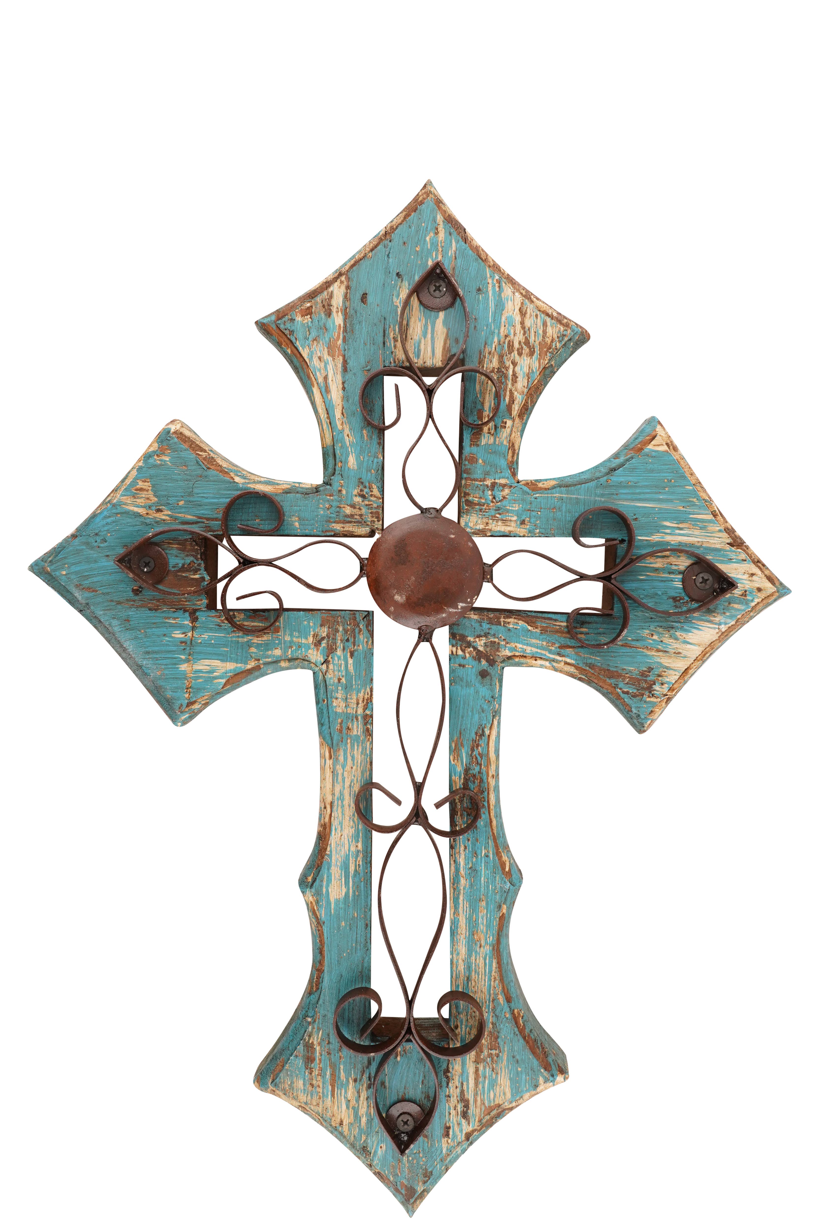 My Amigos Imports - Vendita all'ingrosso Crocifissi - Laredo, croce da parete in legno, stile folk messicano, realizzata a mano, 14 x 193