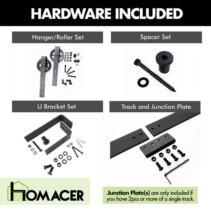 Homacer INC - Wholesale Knob/Pull - Double Track U-Shape Bypass Sliding Barn Door Hardware Kit - Spoke Wheel Design Roller3