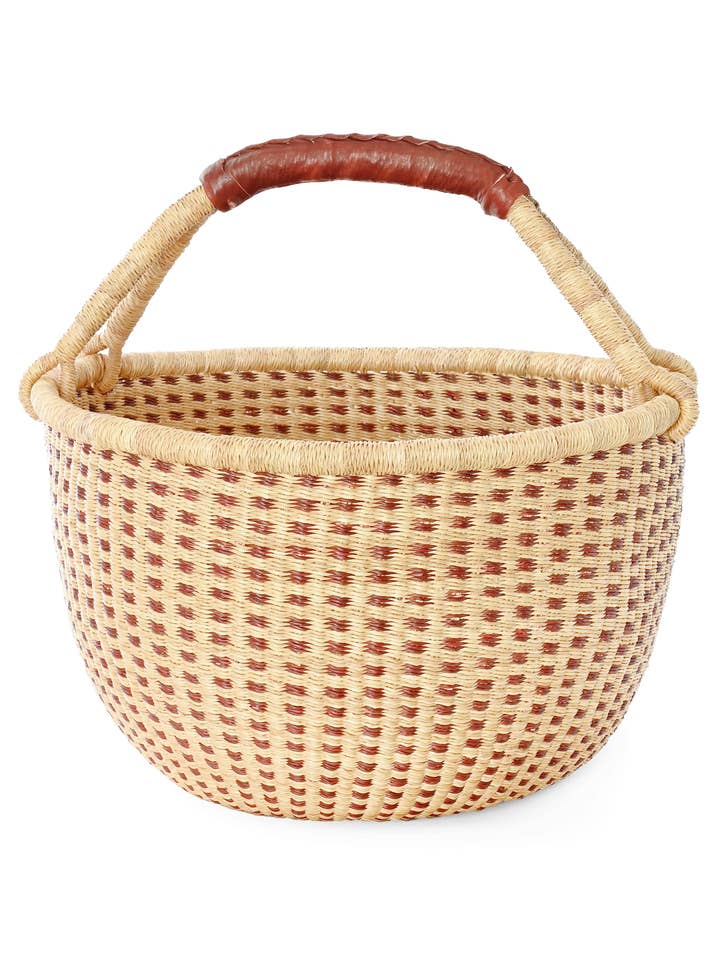 Chestnut and Natural Checked Bolga Basket for wholesale by African Modern