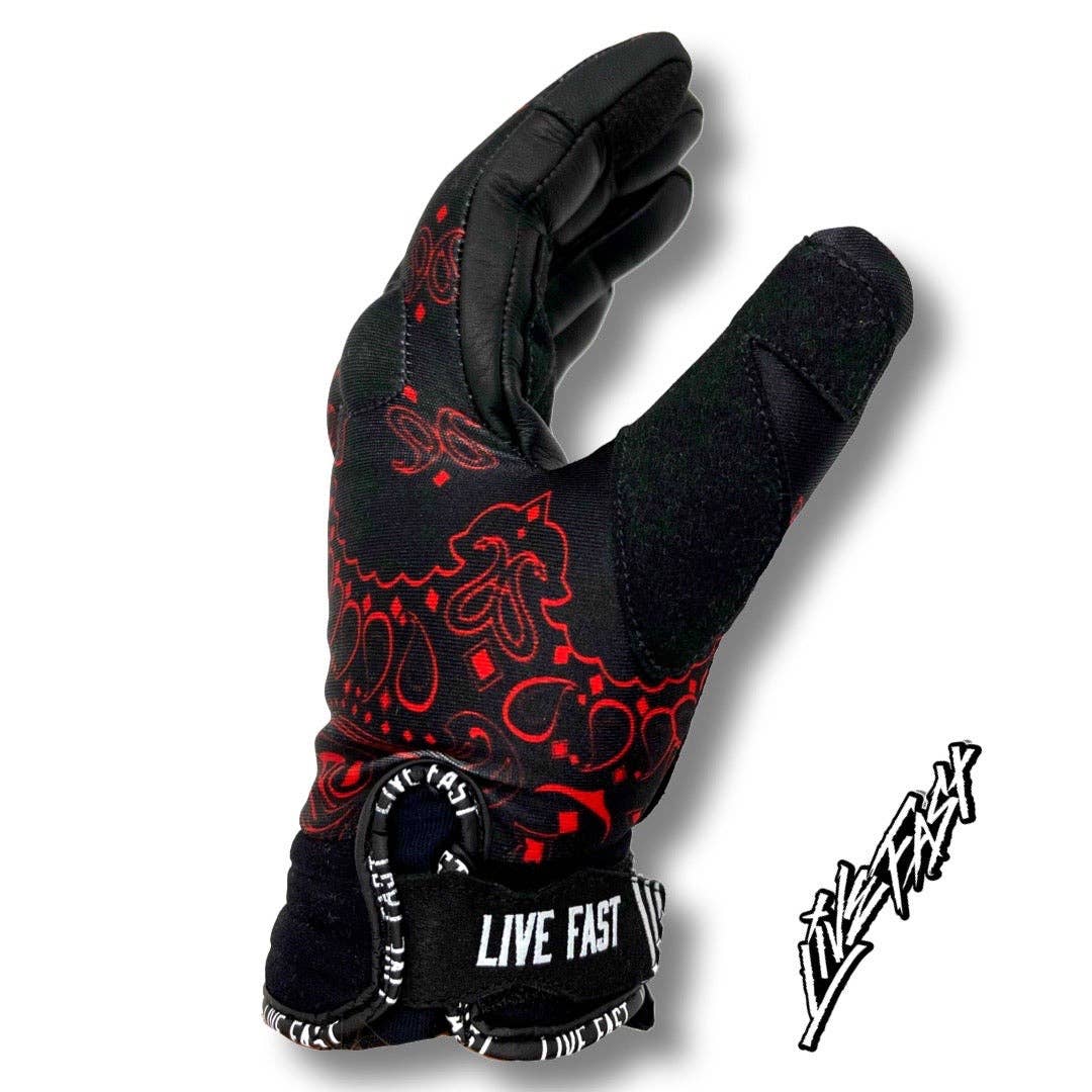 Live Fast Gear - Wholesale Gloves - Men's - Black & Red Paisley Motorcycle Gloves2