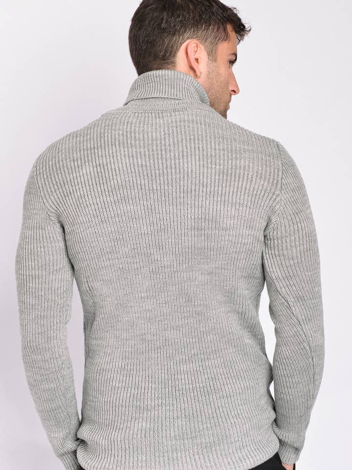 Einfarbiger Grobstrickpullover mit Rollkragen - Grau für den Großhandel von AARHON
