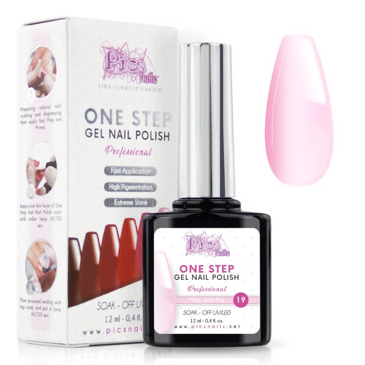 Milky Soft Pink Semi-Permanent Nail Polish 19 - 12 ml | Semi-permanent 3in1 UV/LED Ultra Glossy for wholesale by Pics Nails