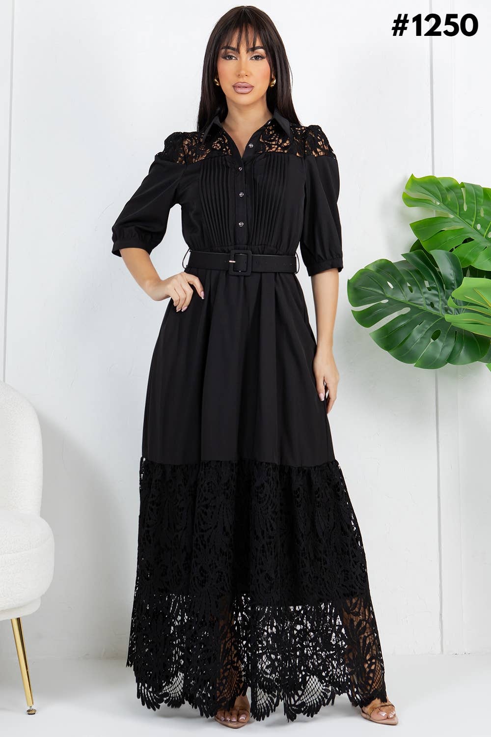Fashion Space - Wholesale Dress - Women's - Women's Solid Crochet Elegant Maxi Dress