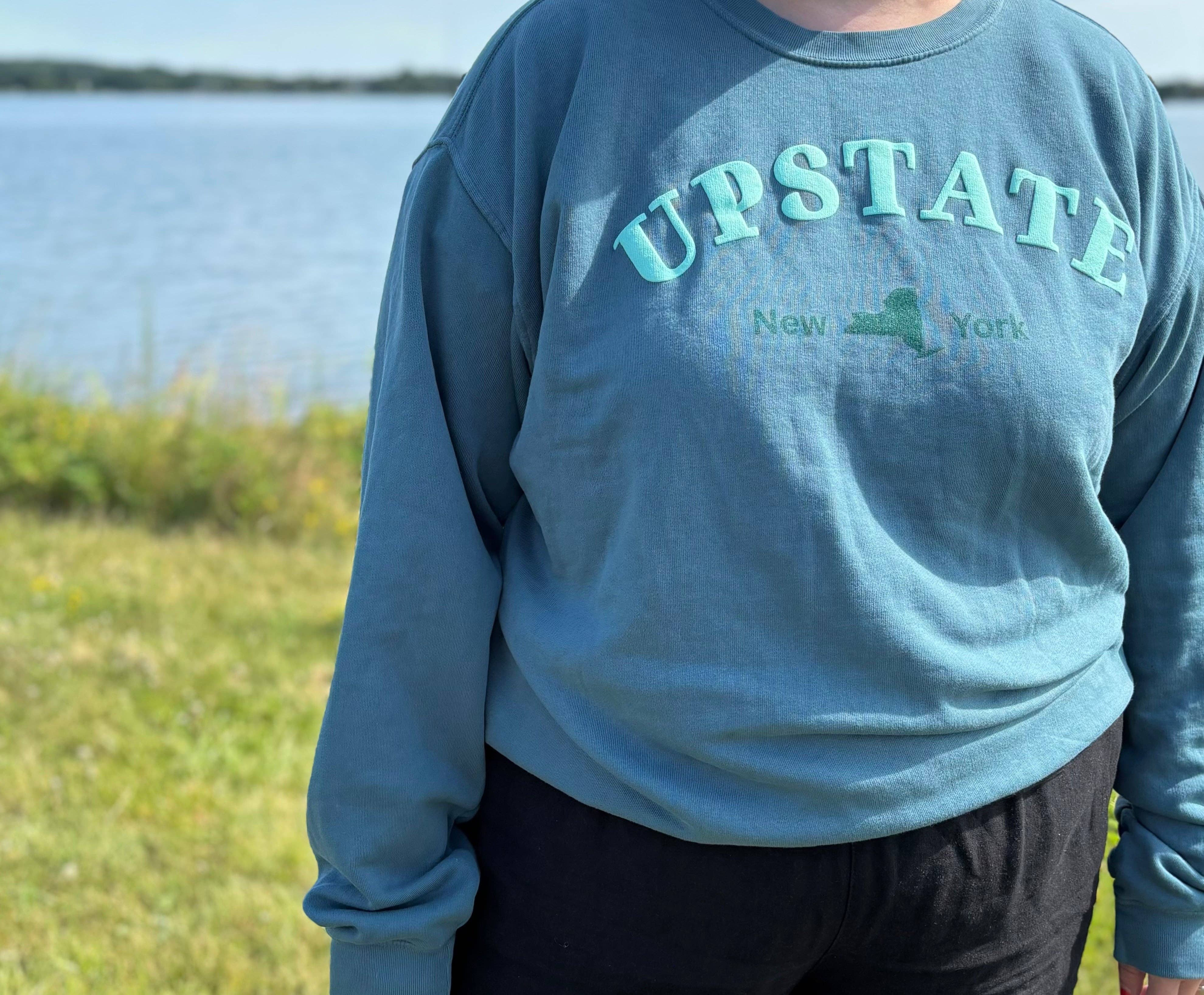 Just Wandering Co. - Wholesale Graphic Sweatshirt - Women's - Upstate New York Teal Puff Print Crewneck – Dyed Ringspun Fleece5