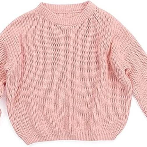 Pull bébé fille uni en maille rose à col rond pour la vente par Fennco Styles