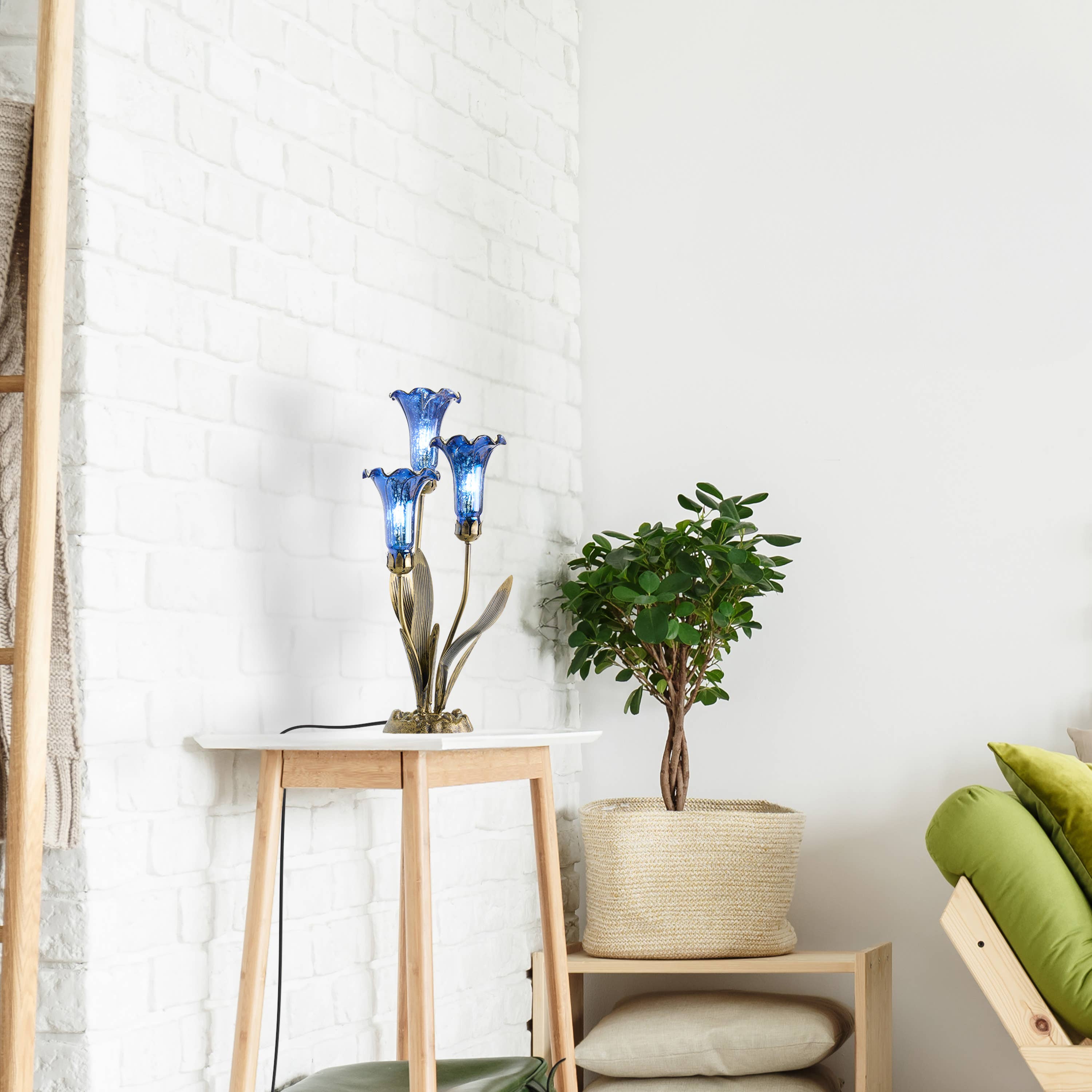 River of Goods - Wholesale Accent/Desk Lamp - 21"H Blue Mercury Glass 3 Lily Uplight Table Lamp