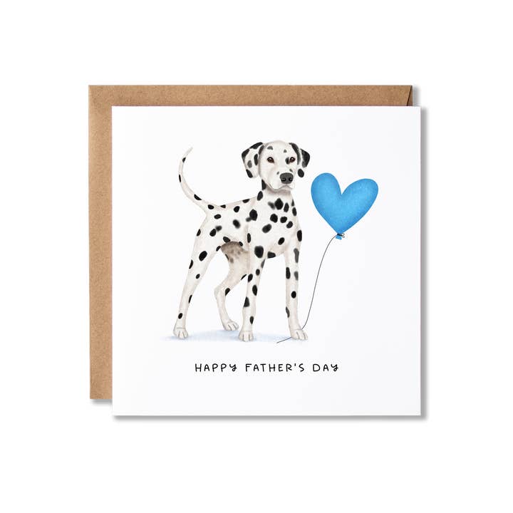 Dalmatian Blue Heart Balloon Happy Father's Day Card for wholesale by Badgerbee Design