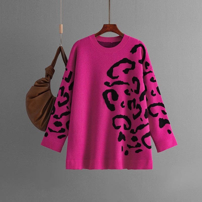 kycozy - Wholesale Knit Sweater - Women's - Leopard Print Jacquard Sweater With Round Neck2