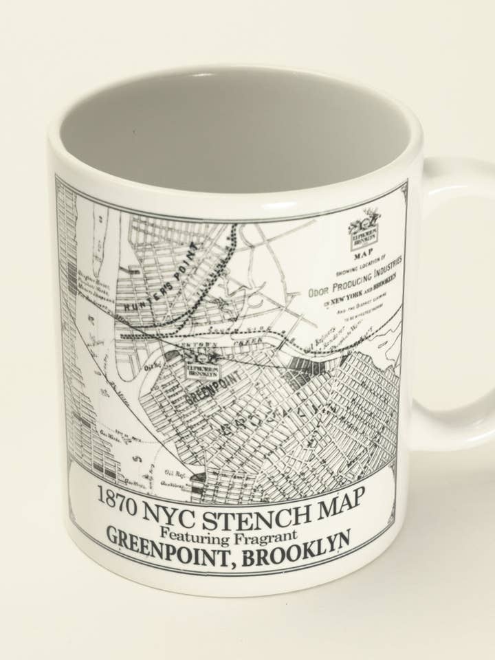 1870 NYC STENCH MAP CERAMIC CUP for wholesale by Euphorium Brooklyn