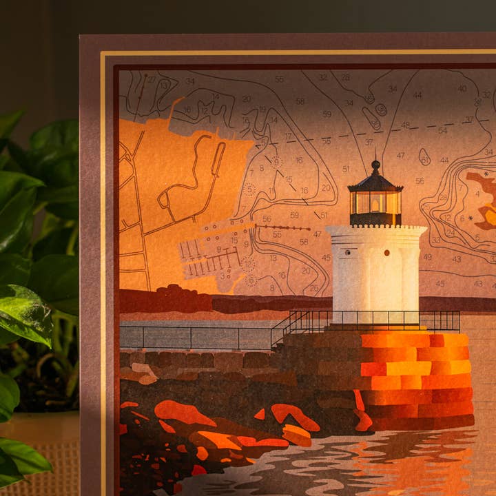Bug Lighthouse Portland Maine Nautical Map 11x14 Print for wholesale by Abby Clark Creative