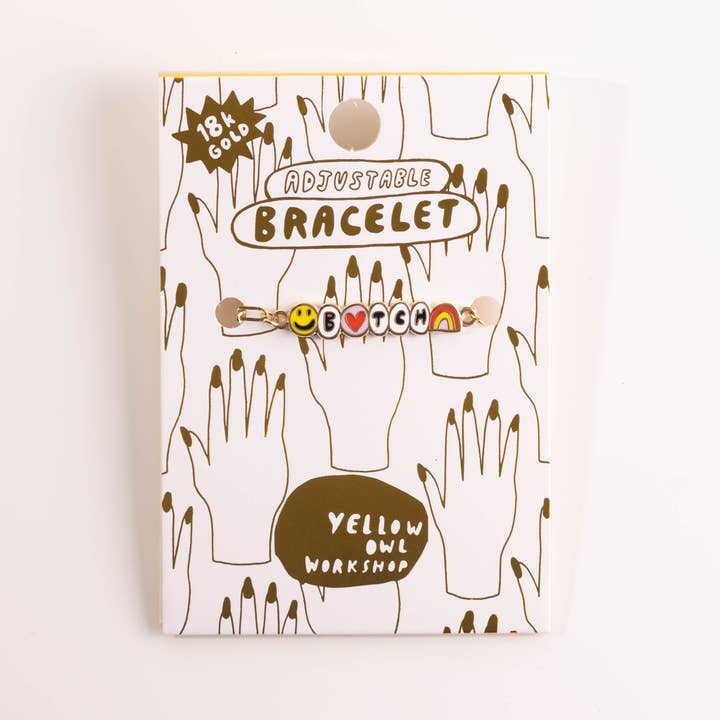 Yellow Owl Workshop – Pulseira com pendente por atacado – Pulseira B*TCH - Joalheria Swear Word em Ouro 18k, Esmalte Dourado2