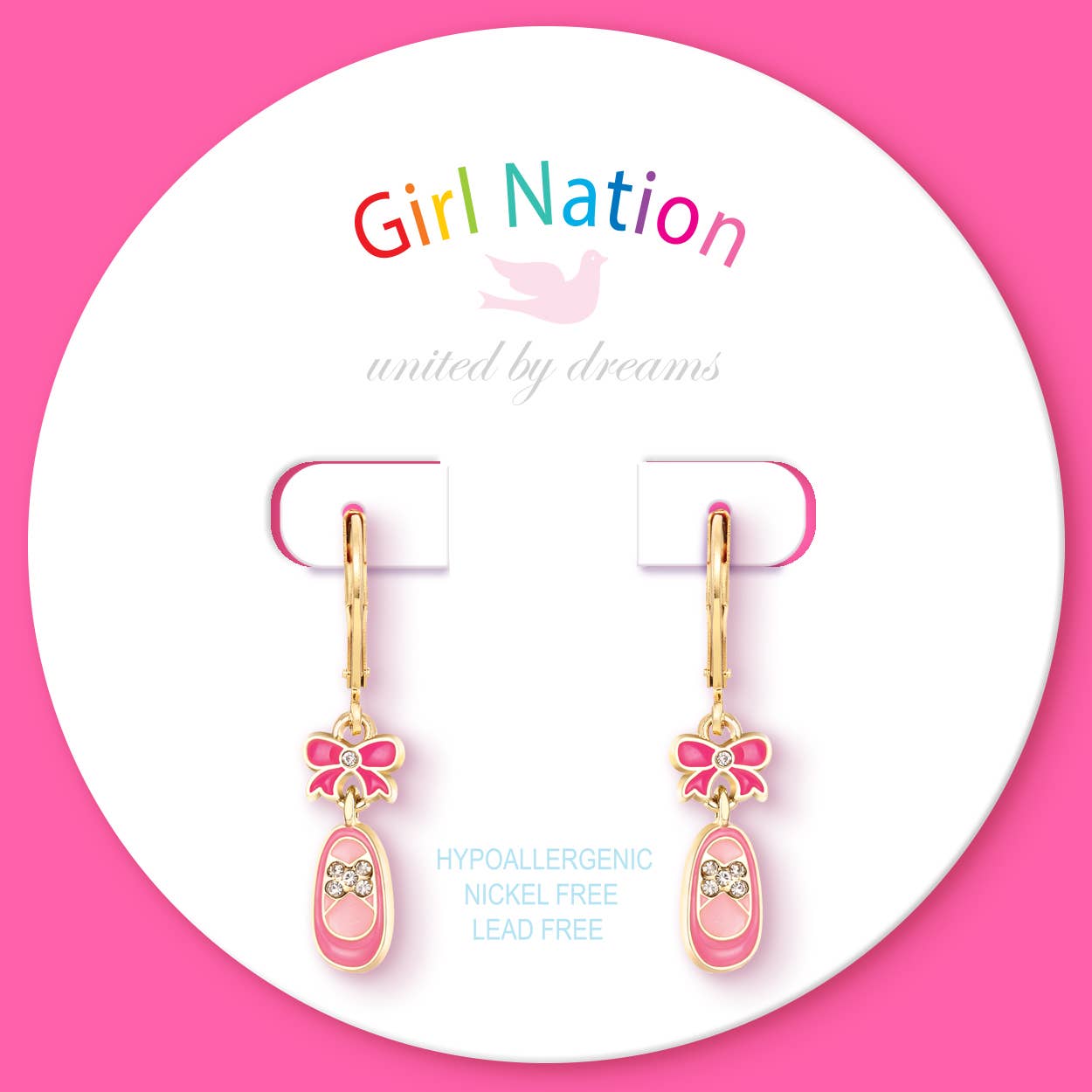Girl Nation | Kids Jewelry | Easter Gifts - Wholesale Dangle Earrings - Crystal Ballet Shoes | Leverback Dangle Earrings5