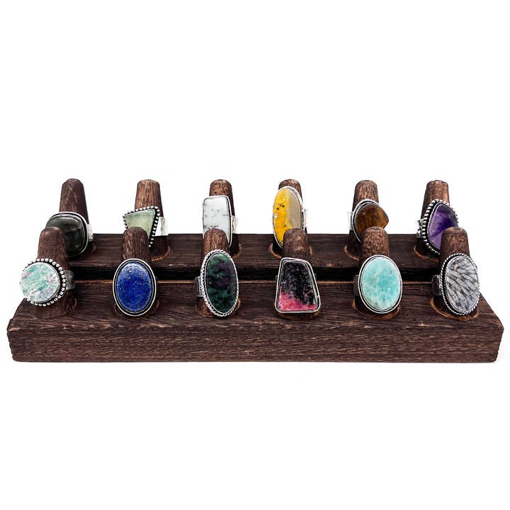 Anju Jewelry - Wholesale Cocktail/Statement Ring - Kashi Semiprecious Stone 12 Large Rings Prepack (no Display)