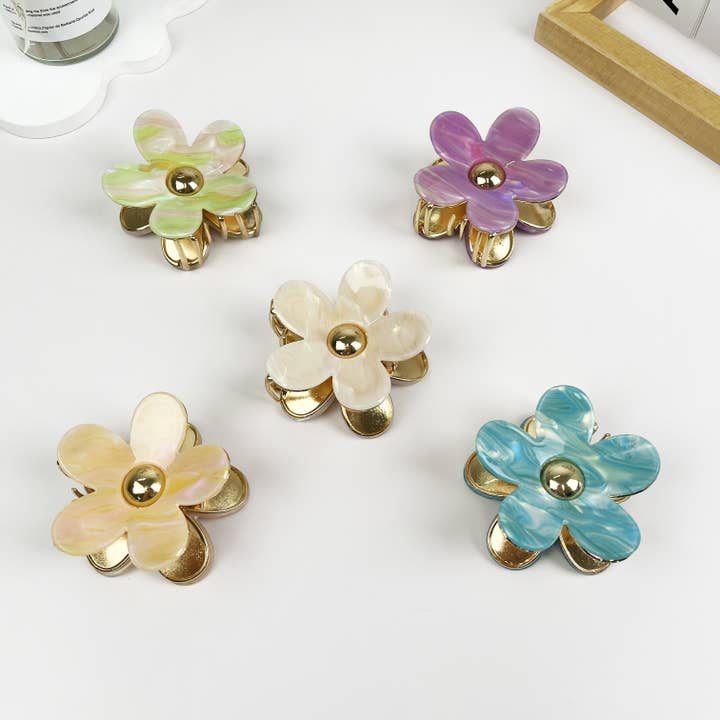 pinza de pelo con forma de flor con placa metálica de PVC de 6 cm para venta al por mayor de mildstyles