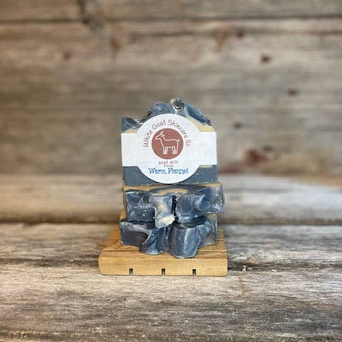 Warm Flannel goat milk bar soap for wholesale by White Goat Skincare LLC