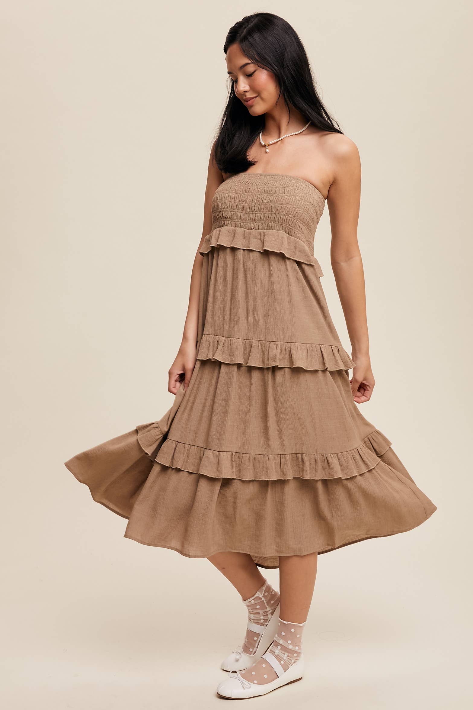 Listicle - Wholesale Skirt - Women's - 2-Way Smocked Ruffle Tiered Midi Dress or Skirt10