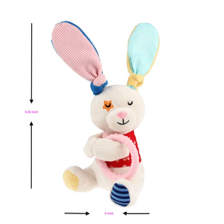 Jouet pour chien en peluche (lapin/bunny) avec couineur et effet froissé, anneau TPR pour la vente par Barkwow