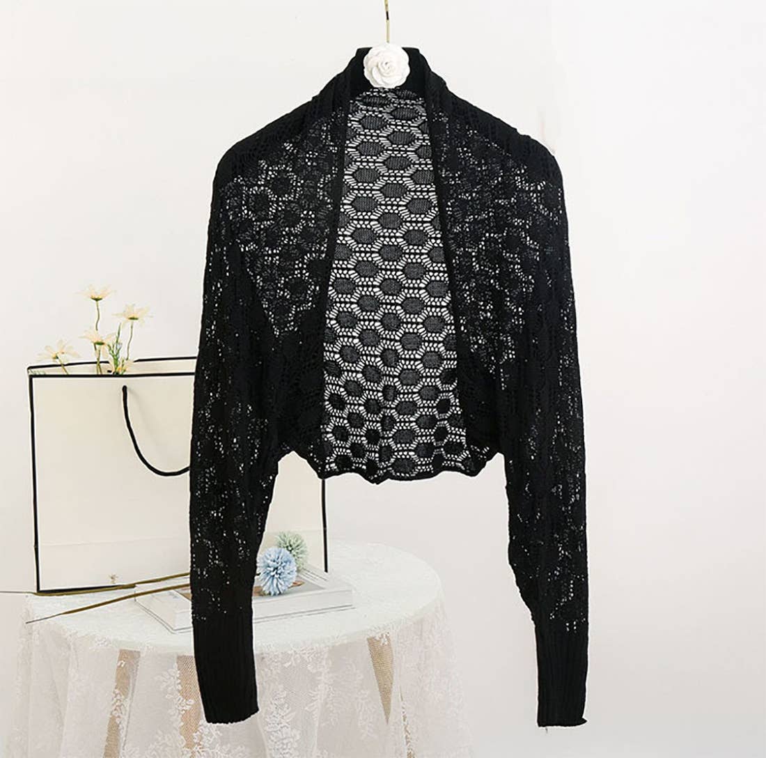 Fennco Styles - Vendita all'ingrosso Cardigan - Donna - Maglione bolero all'uncinetto traforato con maniche lunghe1