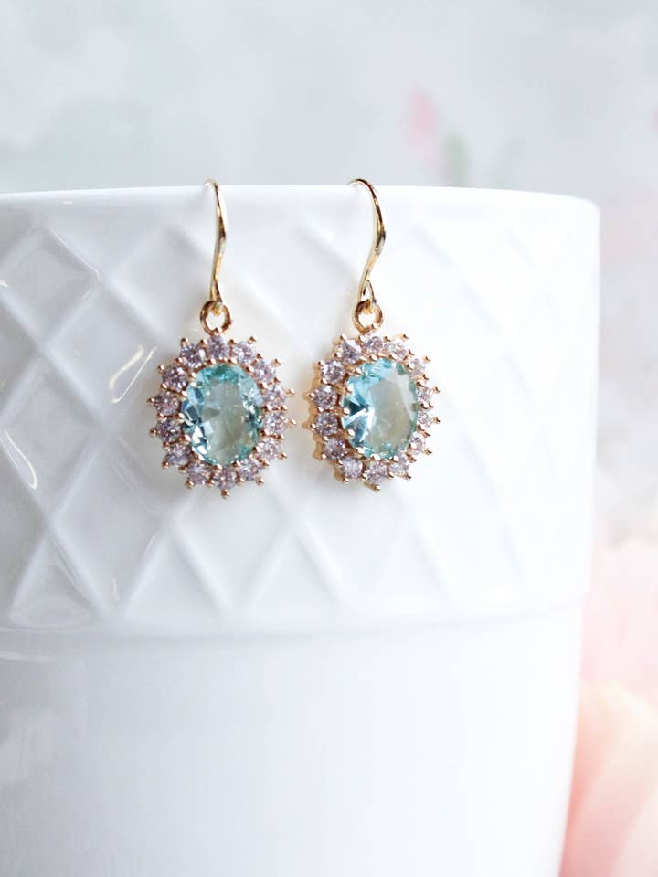 Aqua Glass Earrings | Sparkling Oval Drops for wholesale by A Pocket of Posies