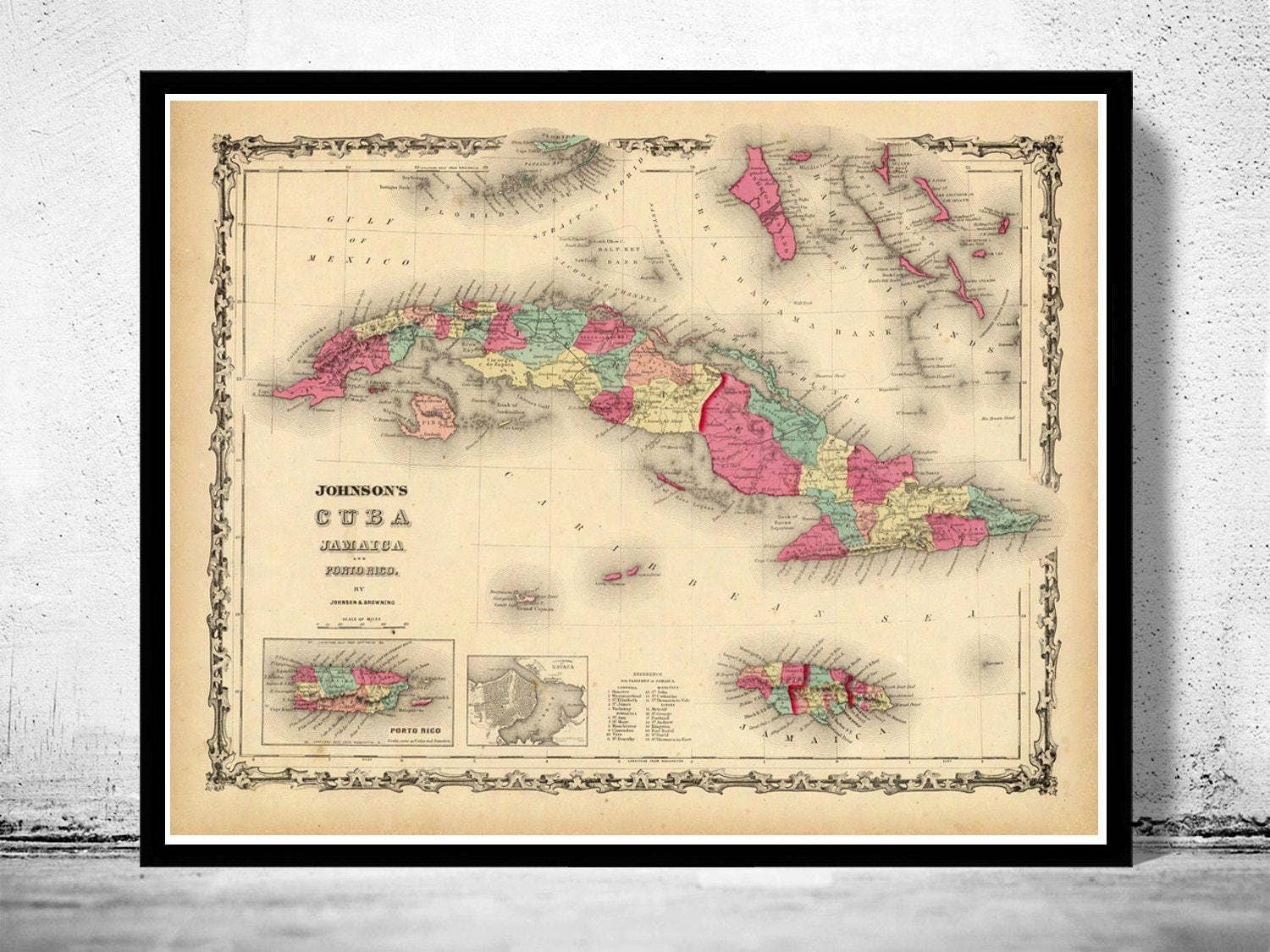OldCityPrints - Old Maps and Posters - Vente Affiche d'art - Ancienne carte des îles des Antilles 1860 Cuba Jamaïque Porto Rico | Impression d'art mural vintage0