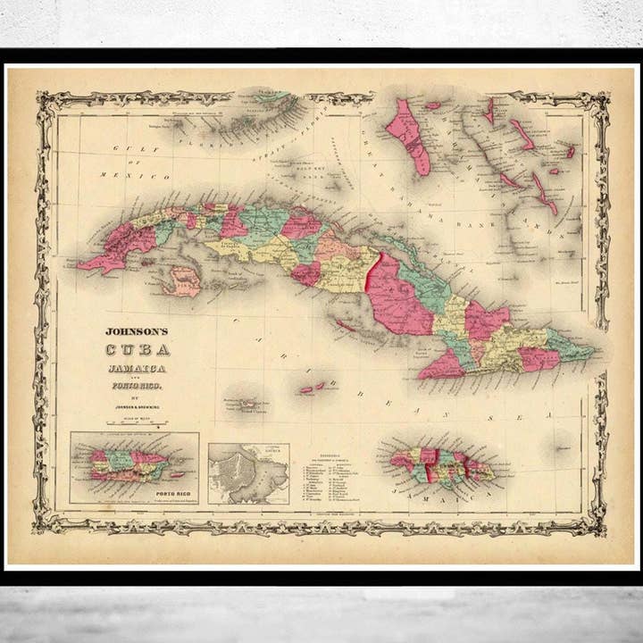 OldCityPrints - Old Maps and Posters - Vente Affiche d'art - Ancienne carte des îles des Antilles 1860 Cuba Jamaïque Porto Rico | Impression d'art mural vintage0