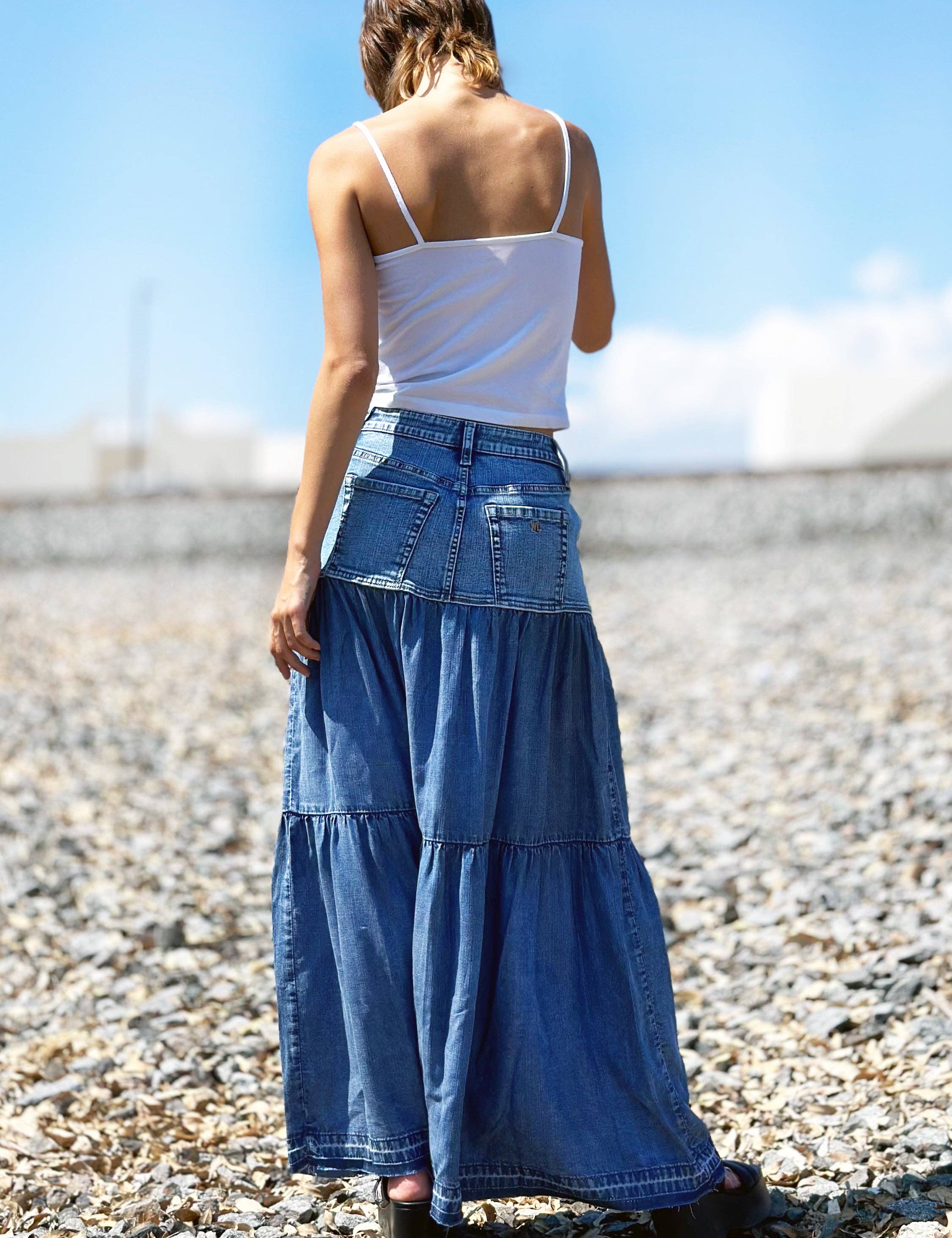 Fun Denim Maxi Skirt for wholesale on Faire2