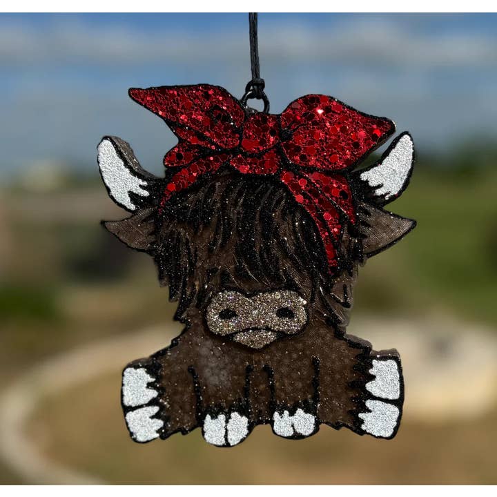 Highland Cow with Bow/Car Scent/Air Freshener for wholesale by Scent Story Freshies