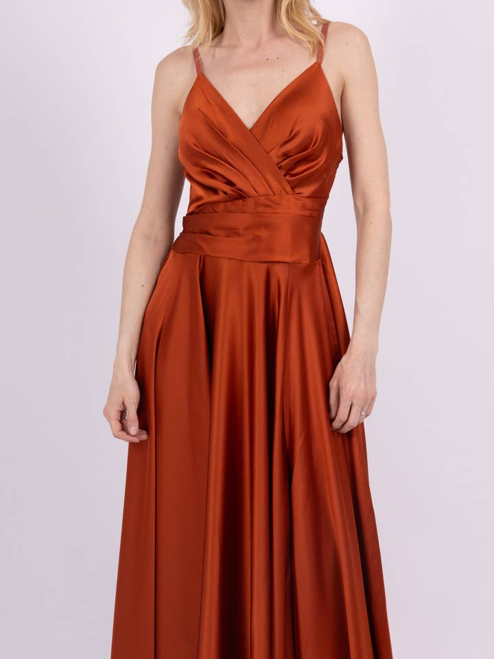 Long satin evening dress - 40750 for wholesale by Marie June