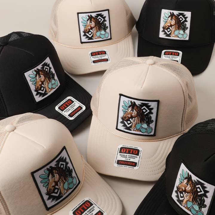 Western Style Horse Turquoise Patch Trucker Hat for wholesale by Fashion City
