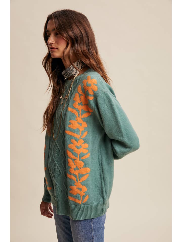 Listicle – Engroshandel Pullover - Dame – Blomstret Panel Kabelstriktrøje LSW08805