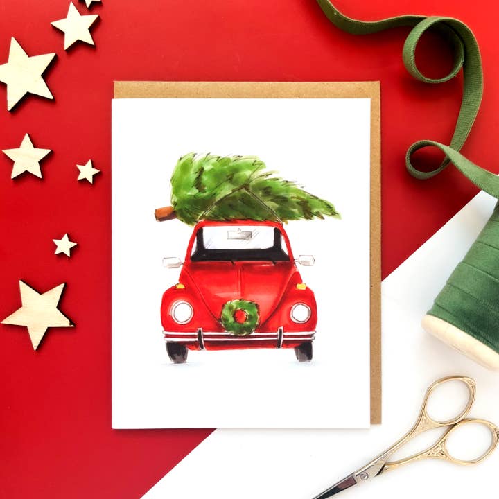 Morgan Swank Studio - Wholesale Christmas Card - Vintage VW Bug Card | Christmas Card1