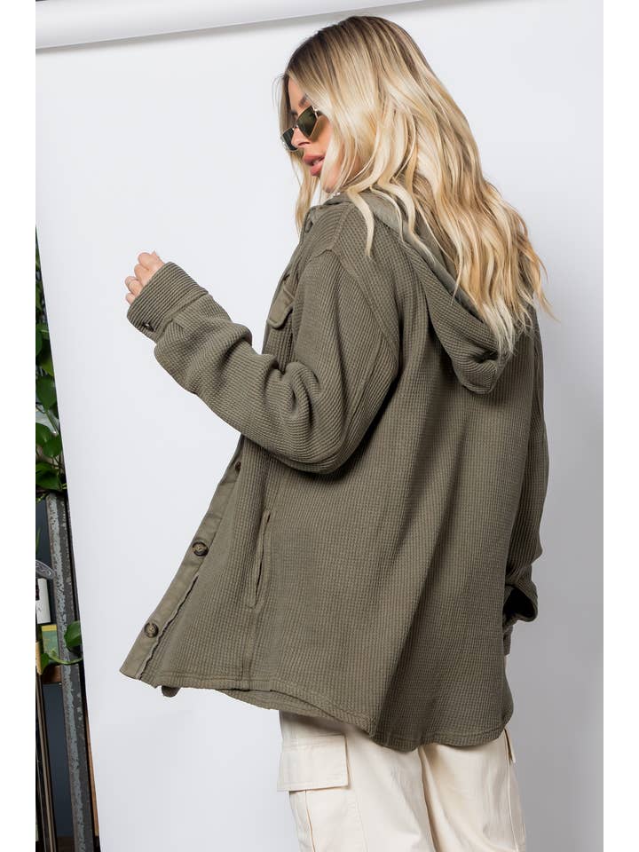 26 International - Wholesale Shirt Jacket/Shacket - Women's - Garment Dye Heavy Waffle Knit Hoodie Shacket22