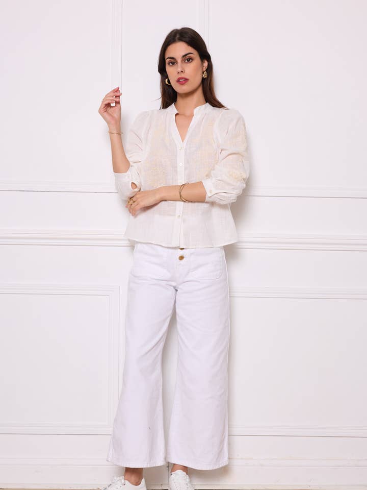 Embroidered V-neck shirt - A003 for wholesale by SOFTY