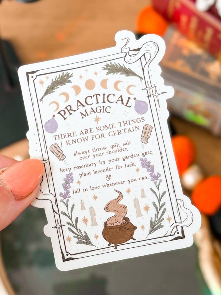Practical Magic Spell Page Glossy Vinyl Sticker for wholesale by Sunbeam Shop Co