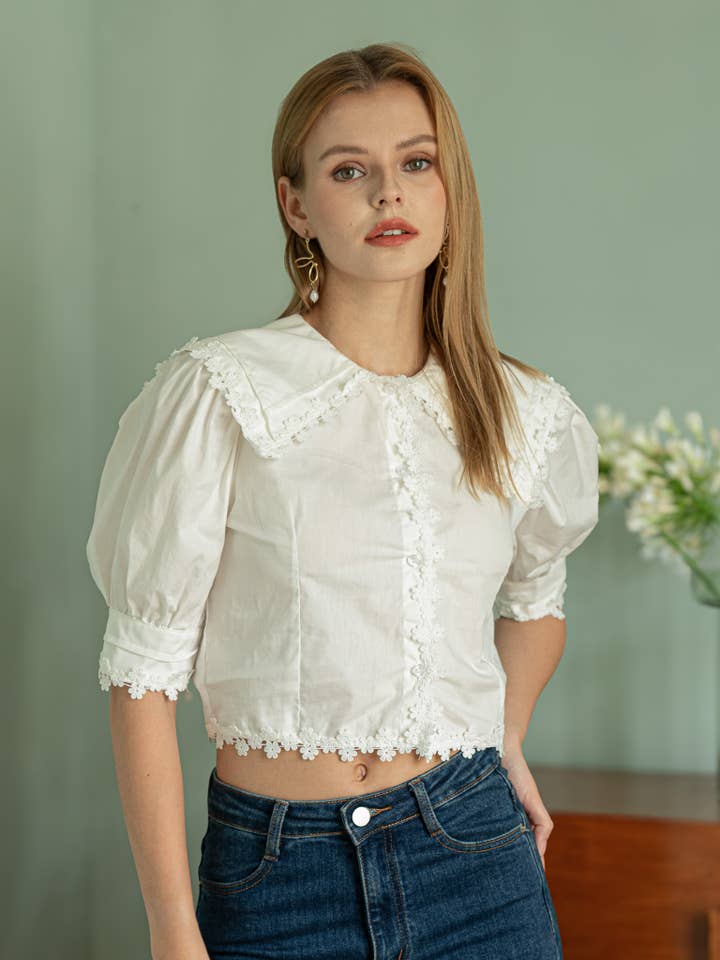 ROSIE POSIE - Venta al por mayor Blusa - Mujer - Blusa vintage con encaje floral y mangas abullonadas2