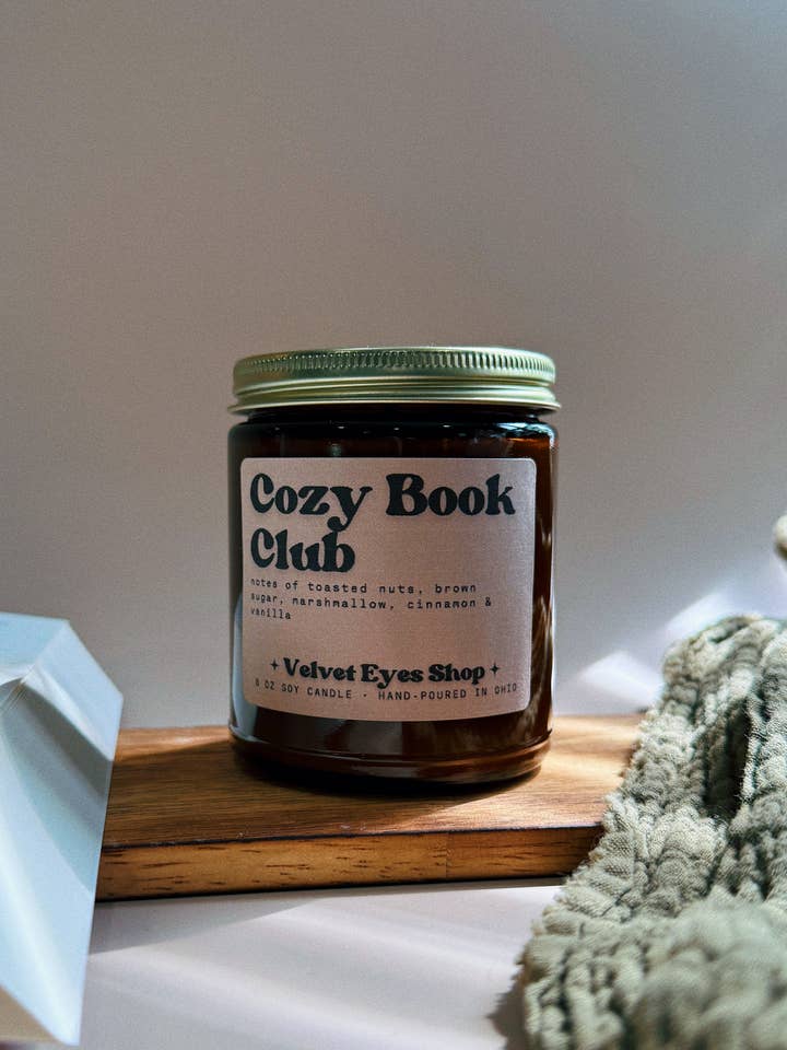 Cozy Book Club 8oz Candle for wholesale by Velvet Eyes Shop
