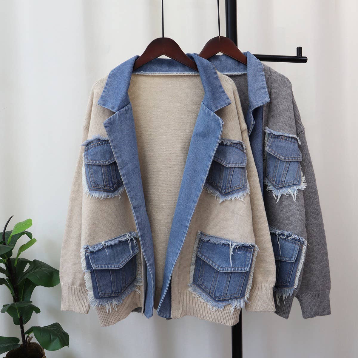 Productseeker - Wholesale Cardigan - Women's - JP26 2025 Autumn Denim Patchwork Casual Knit Cardigan10