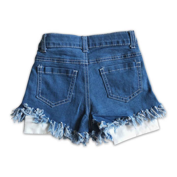 Yawoo Garments - Wholesale Shorts - Kids - Stars stripe pockets girls 4th of july denim shorts 1