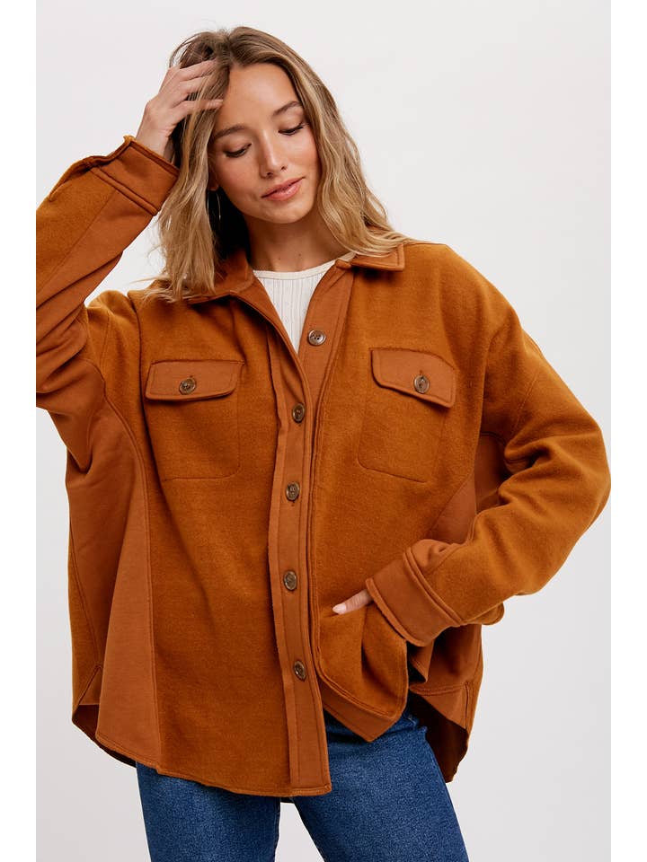 Bluivy – Engroshandel Skjortejakke/shacket – til kvinder – BØRSTET TERRY KNAP OP SHACKET10