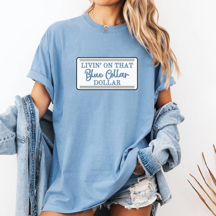 T-SHIRT DOLLAR COL BLEU pour la vente par Wild & Wanted