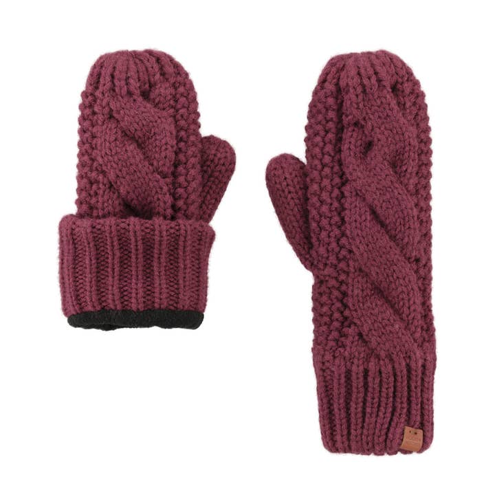 72060-03 CABLE KNIT LINED MITTENS BURGUNDY for wholesale by BICKLEY + MITCHELL AMSTERDAM