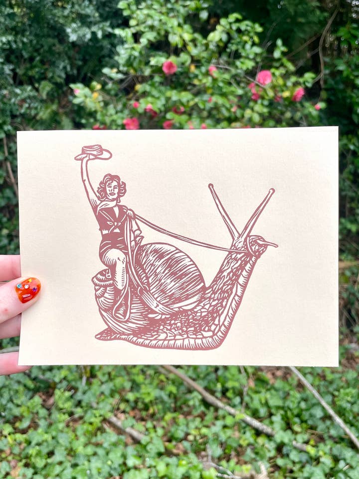 Cowgirl Slak Linoleumsnede Print voor wholesale door Augury Press