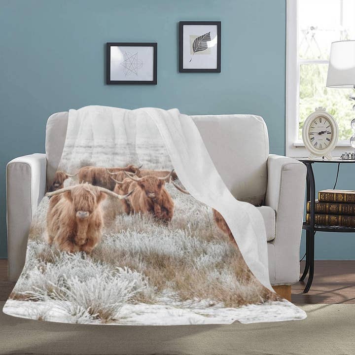 Highland Cow Throw Blanket Ultra-Soft Micro Fleece Blanket 60" x 80" Made in America for wholesale by BAHA RANCH WESTERN WEAR