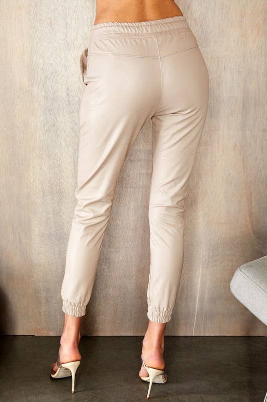 VENTI6 - Wholesale Pants - Women's - PU ELASTIC WAISTBAND ELASTIC ANKLE JOGGERS (97800-PU)10