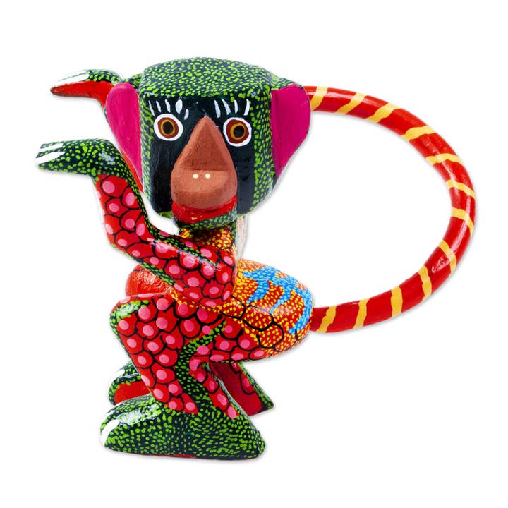 Multicolor Novica Handmade Crazy Monkey Wood Alebrije Figurine for wholesale on Faire