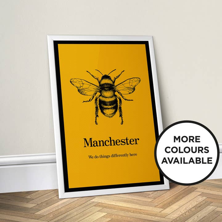 Manchester Bee - Colour, Made in Manchester Wall Print for wholesale by Print Club North