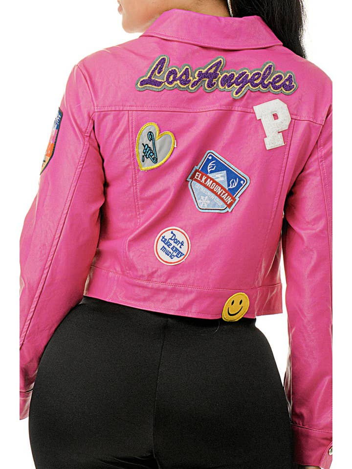 SALT - Wholesale Leather Jacket - Women's - (SJ5088)Multi Patch Cropped Faux Leather Jacket14