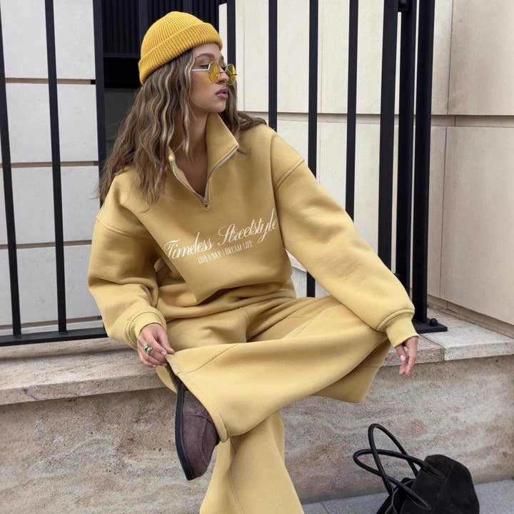 Letter Print Sweatshirt Pants Set for wholesale by kycozy